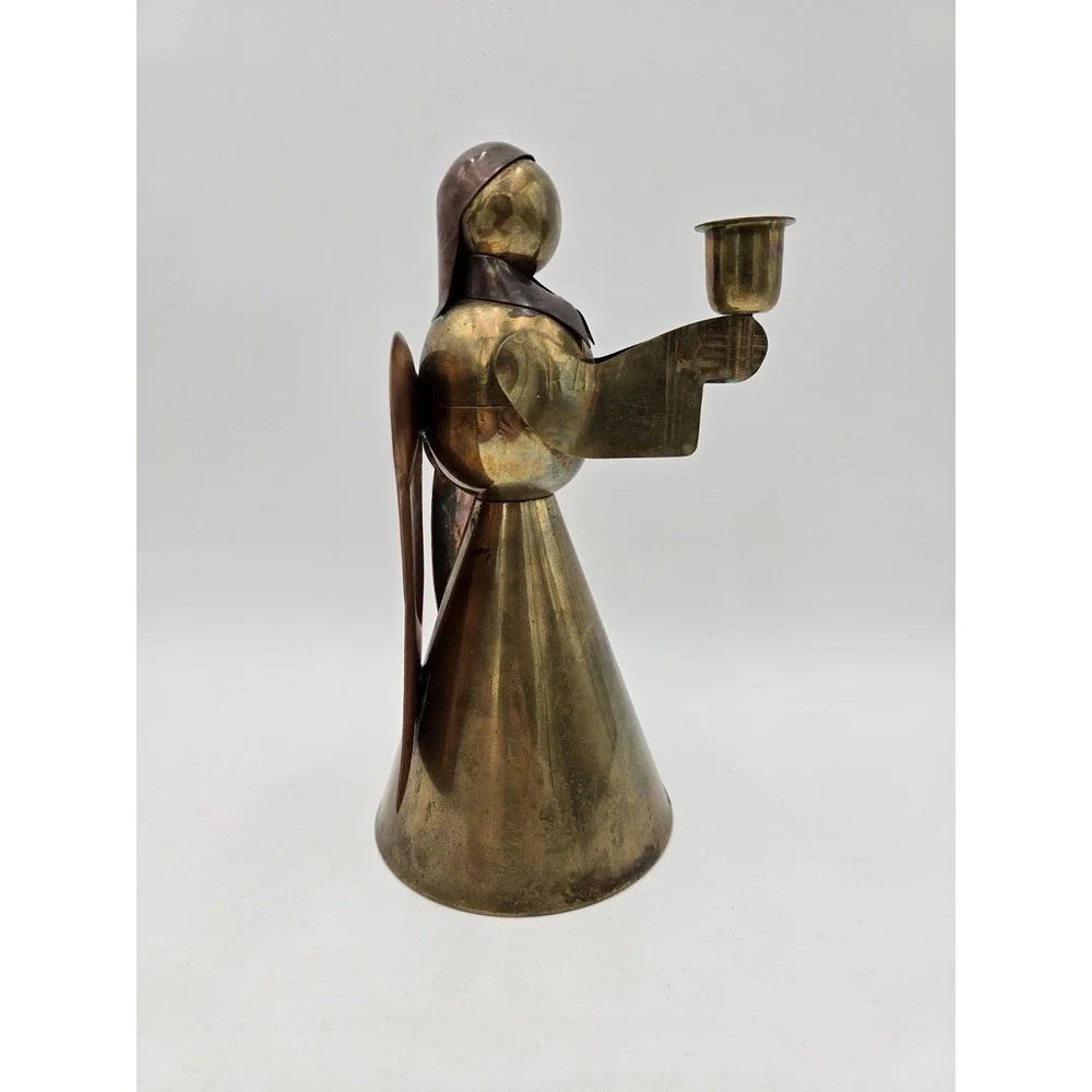 Vintage Brass and‎ Copper Angel Candlestick Holder 9.5